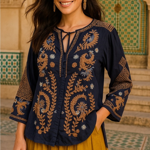 Johnny Was Tops - Johnny Was Minerva extremely heavily embroidered tunic/blouse NWT